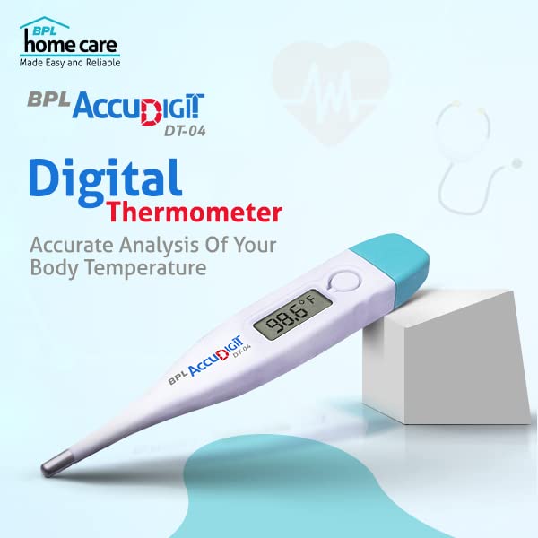 BPL Medical Technologies Accudigit DT-04 Mercury-Free Digital Thermometer With Quick Measurement of Oral & Underarm Temperature in Celsius & Fahrenheit | High Accuracy|Digital Display|Water Resistance
