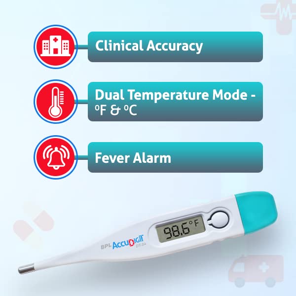 BPL Medical Technologies Accudigit DT-04 Mercury-Free Digital Thermometer With Quick Measurement of Oral & Underarm Temperature in Celsius & Fahrenheit | High Accuracy|Digital Display|Water Resistance - Image 4