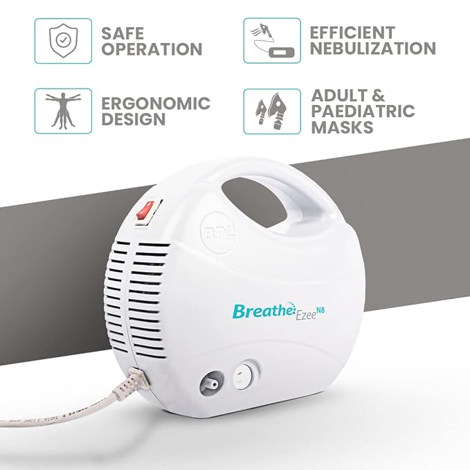 BPL Medical Technologies Breathe Ezee N8 Nebulizer Low Noise Compressor Nebulizer Machine for Adults and Kids with Mask - (White) - Image 4
