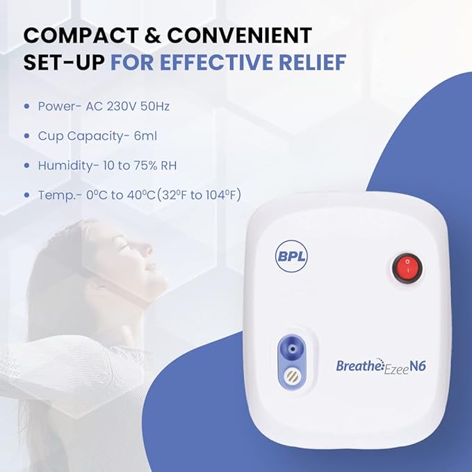 BPL Medical Technologies Breathe Ezee N6 Low Noise Compressor Nebulizer Machine Kit For Child And Adult, Portable Nebulizer - White - Image 2