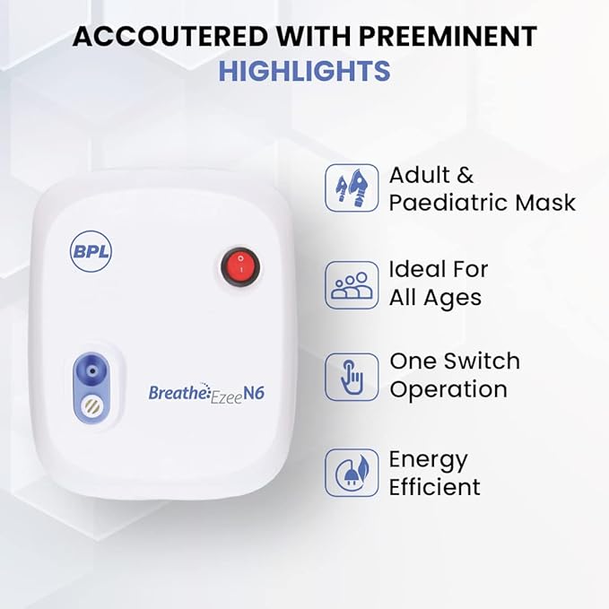 BPL Medical Technologies Breathe Ezee N6 Low Noise Compressor Nebulizer Machine Kit For Child And Adult, Portable Nebulizer - White - Image 4