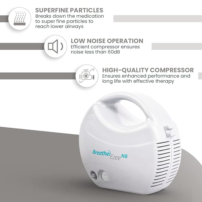 BPL Medical Technologies Breathe Ezee N8 Nebulizer Low Noise Compressor Nebulizer Machine for Adults and Kids with Mask - (White) - Image 5