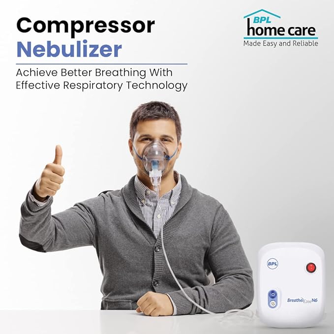 BPL Medical Technologies Breathe Ezee N6 Low Noise Compressor Nebulizer Machine Kit For Child And Adult, Portable Nebulizer - White - Image 6