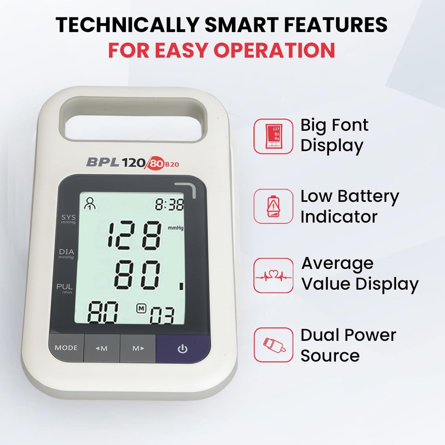 BPL Medical Technologies B20 Large Digital Blood Pressure Monitor|LCD Display|BP Apparatus for Home & Hospital|Hypertension & Managing Heart Health Device - White - Image 3