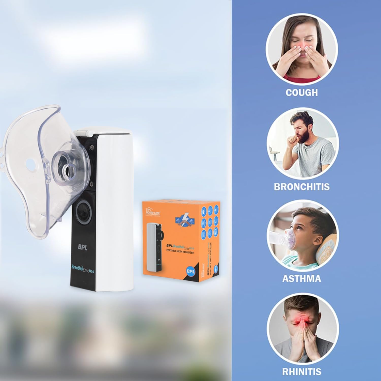 BPL Medical Technologies Breath Ezee N20 Handheld Mesh Nebulizer Machine - Cool Mist Inhaler, No Noise, Personal Inhalers For Breathing Problems Lightweight, Travel Friendly For Adults & Kids - White - Image 5