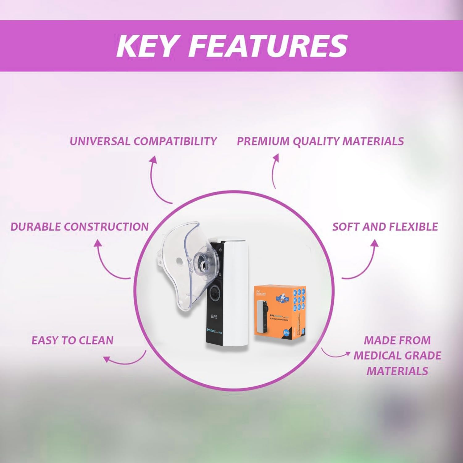 BPL Medical Technologies Breath Ezee N20 Handheld Mesh Nebulizer Machine - Cool Mist Inhaler, No Noise, Personal Inhalers For Breathing Problems Lightweight, Travel Friendly For Adults & Kids - White - Image 4