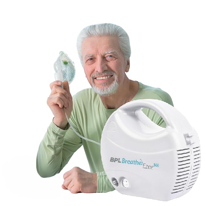 BPL Medical Technologies Breathe Ezee N8 Nebulizer Low Noise Compressor Nebulizer Machine for Adults and Kids with Mask - (White)