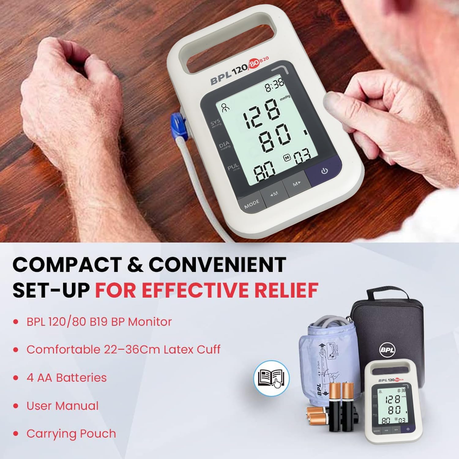 BPL Medical Technologies B20 Large Digital Blood Pressure Monitor|LCD Display|BP Apparatus for Home & Hospital|Hypertension & Managing Heart Health Device - White - Image 7