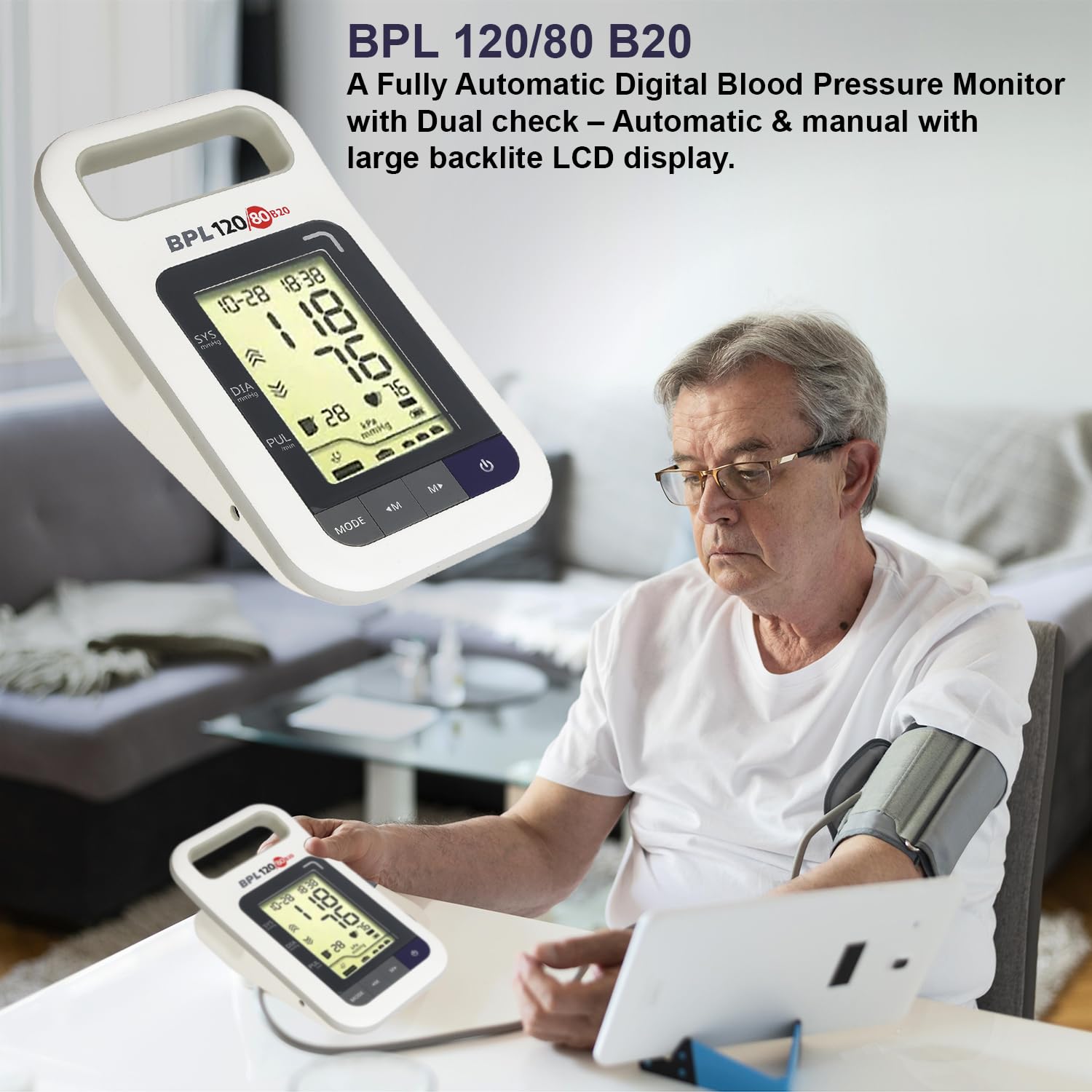 BPL Medical Technologies B20 Large Digital Blood Pressure Monitor|LCD Display|BP Apparatus for Home & Hospital|Hypertension & Managing Heart Health Device - White - Image 6