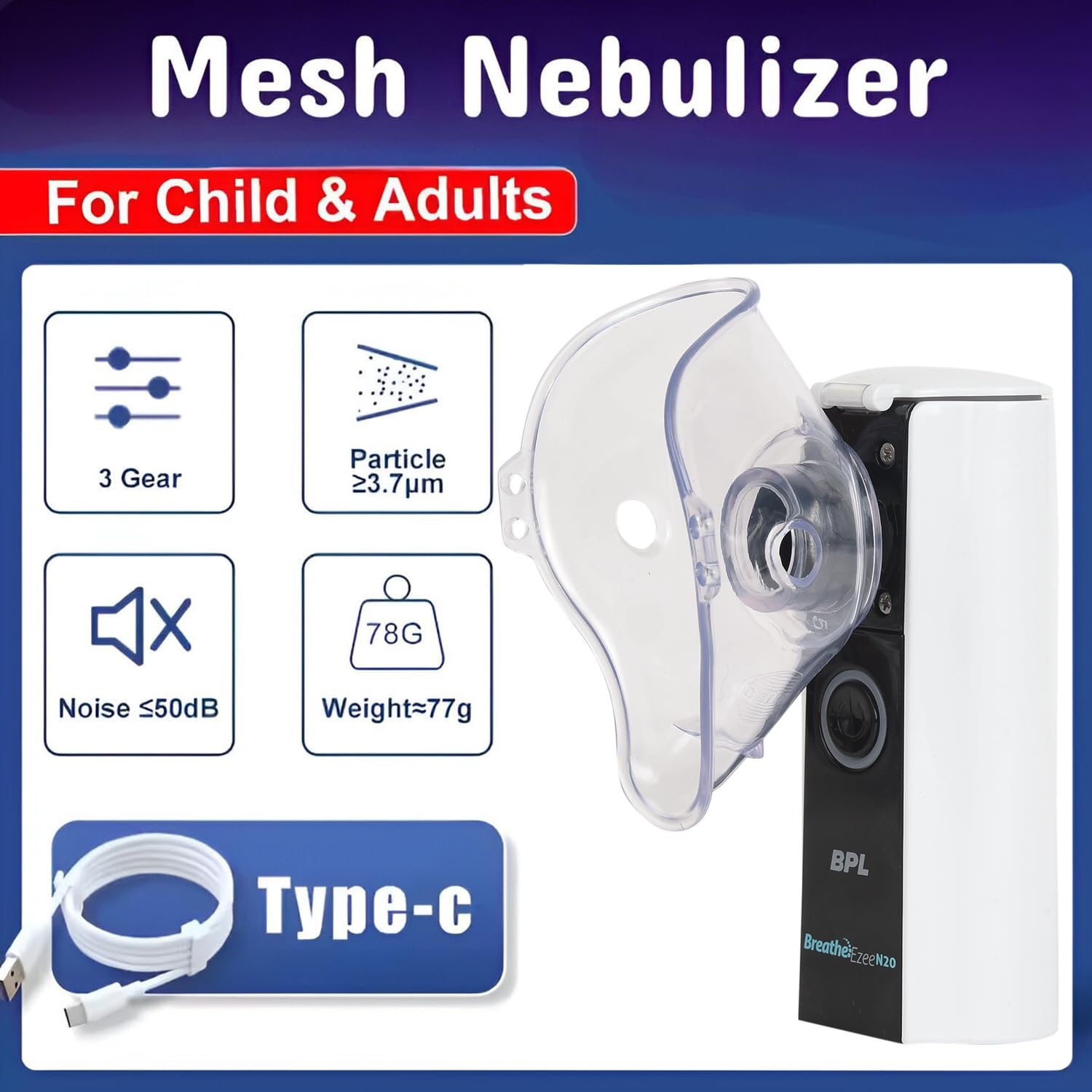 BPL Medical Technologies Breath Ezee N20 Handheld Mesh Nebulizer Machine - Cool Mist Inhaler, No Noise, Personal Inhalers For Breathing Problems Lightweight, Travel Friendly For Adults & Kids - White - Image 7